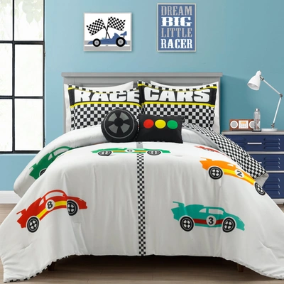 Lush Decor Racing Cars Reversible Oversized Comforter Navy 5pc Set Full/queen