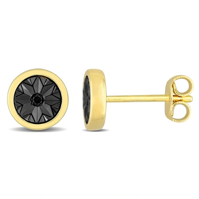 Mimi & Max Black Diamond Accent Circle Men's Stud Earrings In Yellow Plated Sterling Silver