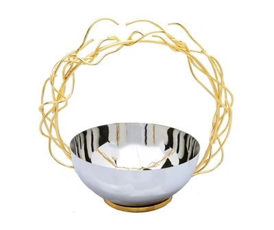 Classic Touch Decor Stainless Steel Bowl With Round Gold Removable Twig Handle