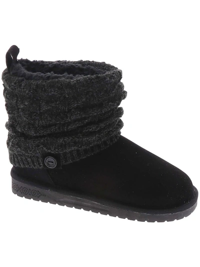Muk Luks Womens Faux Leather Knit Ankle Boots In Black