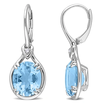 Mimi & Max Womens 11 3/8ct Tgw Octagon-cut Sky Blue Topaz And White Topaz Leverback Drop Earrings In Sterling S