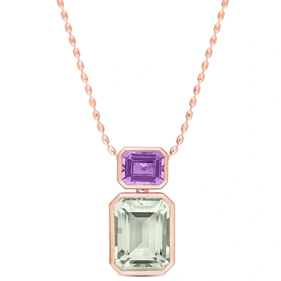 Mimi & Max Womens 20 1/8ct Tgw Octagon Green Quartz And Rose De France Necklace In Rose Plated Sterling Silver
