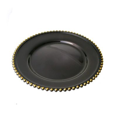 Classic Touch Decor Set Of 4 Black Chargers With Gold Beaded Rim - 13"d
