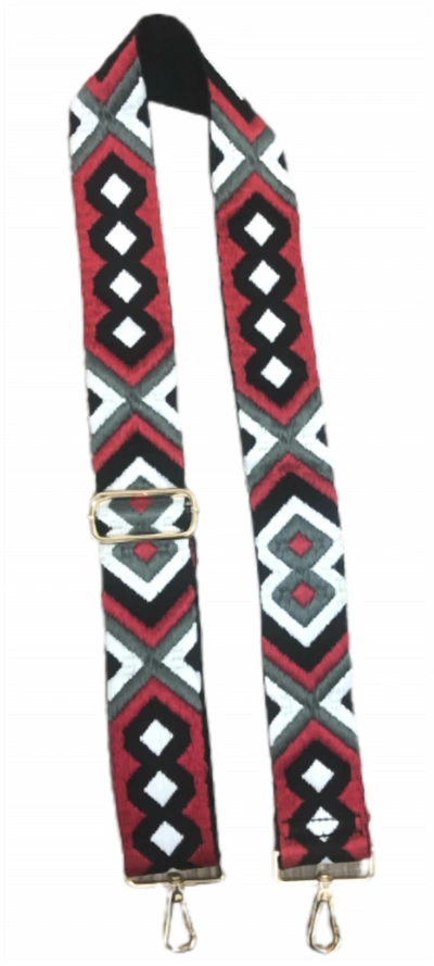 Ahdorned Bag Strap In Grey/red Aztec