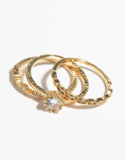 Lovisa Gold Plated Cubic Zirconia Engaement Ring Stack