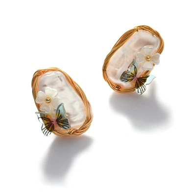 Sohi Gold-toned Butterfly Shaped Stud Earring In White