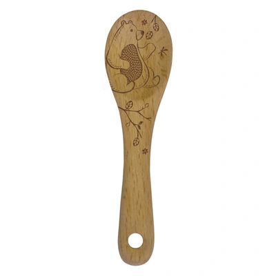Talisman Designs Laser Etched Beechwood Mini Spoon, Woodland Collection, Bear In Brown