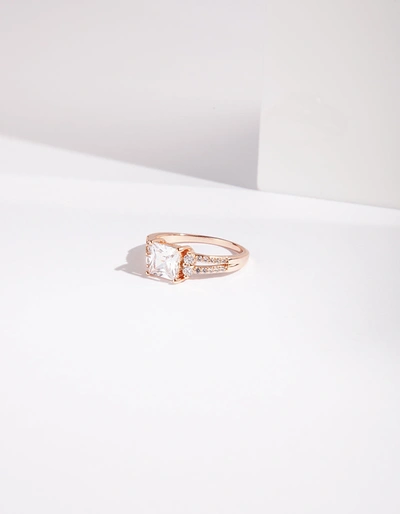 Lovisa Rose Gold Double Band Cubic Zirconia Ring In Multi