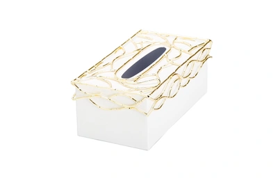 Classic Touch Decor White Tissue Box Gold Mesh Design On Cover