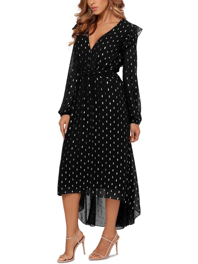 B & A By Betsy And Adam Womens Clip-dot Asymmetric Fit & Flare Dress In Black