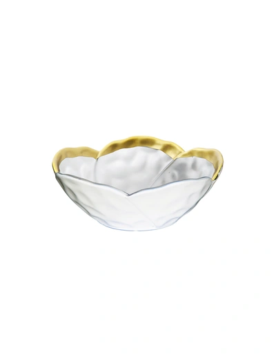Classic Touch Decor White Porcelain Flower Shaped Bowl With Gold Rim