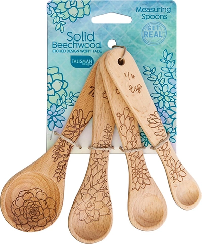 Talisman Designs Laser Etched Honey Bee Beechwood Measuring Spoons, Succulent Collection, Set Of 4 In Brown