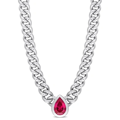 Mimi & Max 1 1/7 Ct Tgw Pear Created Ruby Curb Link Chain Necklace In Sterling Silver In Red