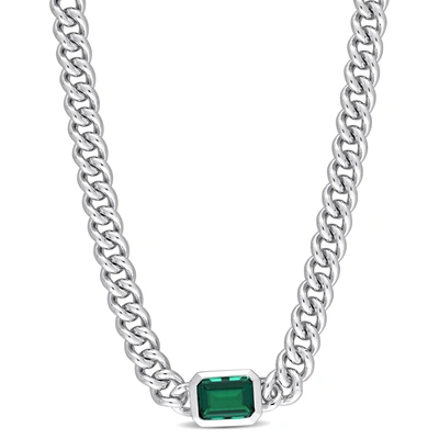 Mimi & Max 7/8 Ct Tgw Octagon Created Emerald Curb Link Chain Necklace In Sterling Silver In Green