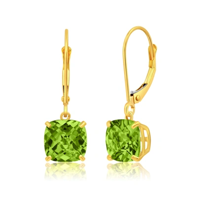 Max + Stone 14k Solid Yellow Gold Gemstone Dangle Leverback Earrings (8mm) In Green
