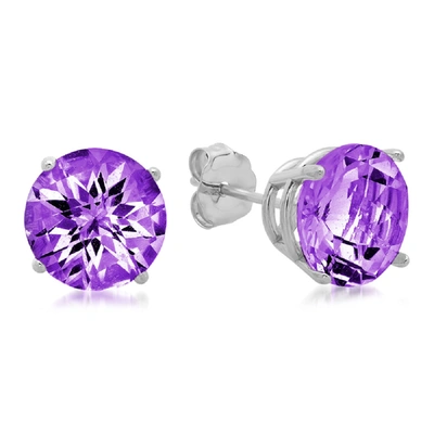 Max + Stone 10k White Gold 8mm Round Checkerboard Cut Stud Earrings In Purple