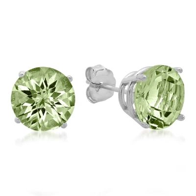 Max + Stone 10k White Gold 8mm Round Checkerboard Cut Stud Earrings In Green