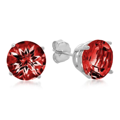 Max + Stone 10k White Gold 8mm Round Checkerboard Cut Stud Earrings In Red