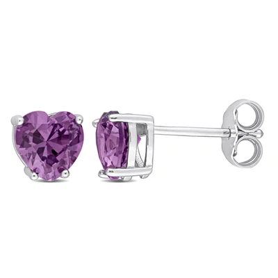 Mimi & Max 2 3/8ct Tgw Heart Shape Simulated Alexandrite Stud Earrings In Sterling Silver In Purple