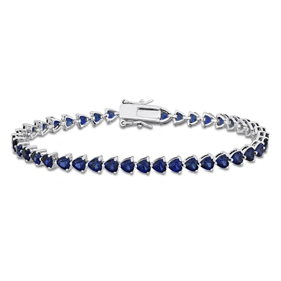 Mimi & Max 11.40 Ct Tgw Heart Shape Created Blue Sapphire Tennis Bracelet In Sterling Silver