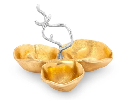 Classic Touch Decor 10.25"d Gold 3 Bowl Relish Dish With Silver Branch