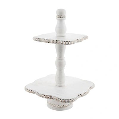 Two's Company White Beaded Tiered Server