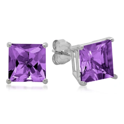 Max + Stone 10k White Gold 7mm Princess Cut Stud Earrings In Purple