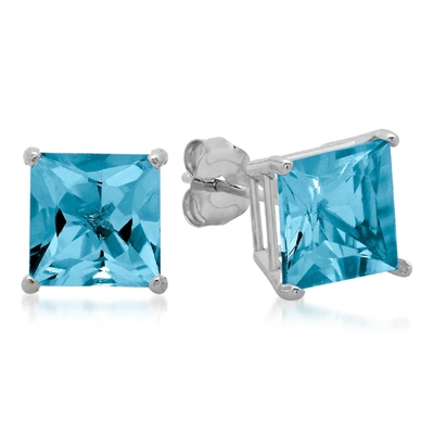 Max + Stone 10k White Gold 7mm Princess Cut Stud Earrings In Blue