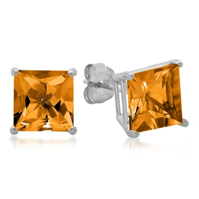 Max + Stone 10k White Gold 7mm Princess Cut Stud Earrings In Orange
