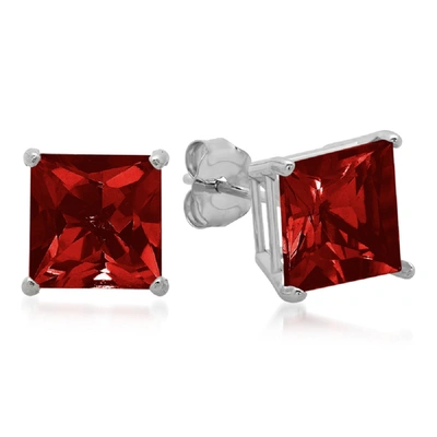 Max + Stone 10k White Gold 7mm Princess Cut Stud Earrings In Red