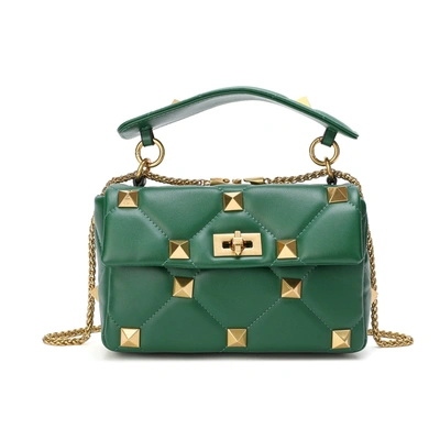 Tiffany & Fred Quilted And Studded Sheepskin Leather Shoulder Bag In Green