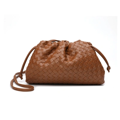 Tiffany & Fred Full Grain Woven Leather Pouch/ Shoulder/ Clutch Bag In Brown