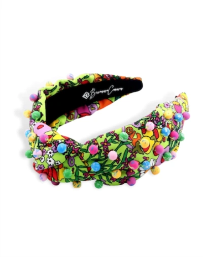 Brianna Cannon Floral Headband With Painted Beads In Multi