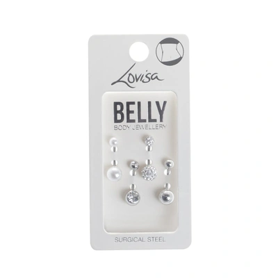 Lovisa Rhodium Surgical Steel Pave And Diamante 4-pack Belly Bar In Silver