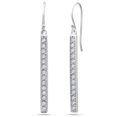 Max + Stone Sterling Silver 2mm Cubic Zirconia Bar Dangle Earrings