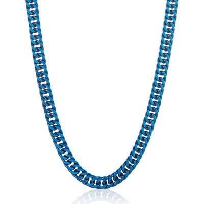 Crucible Jewelry Crucible Los Angeles Men's 8mm Wide Stainless Steel 8mm Cuban Chain Necklace In Blue