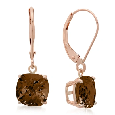 Max + Stone 10k Rose Gold 8mm Cushon Checkerboard Cut Amethyst Dangle Leverback Earrings In Black