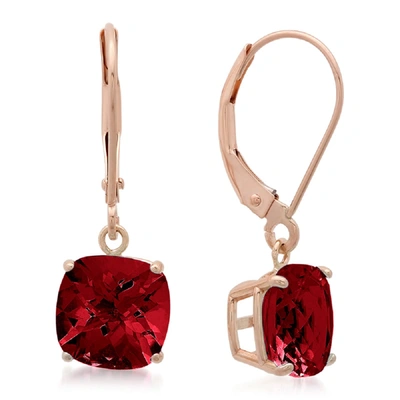Max + Stone 10k Rose Gold 8mm Cushon Checkerboard Cut Amethyst Dangle Leverback Earrings In Red