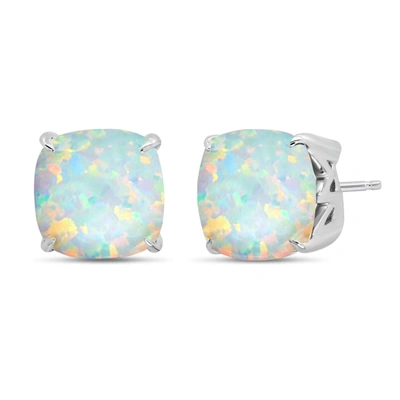 Nicole Miller Sterling Silver With 8mm Cushion Cut Created Blue Sapphire Stud Earrings In Multi