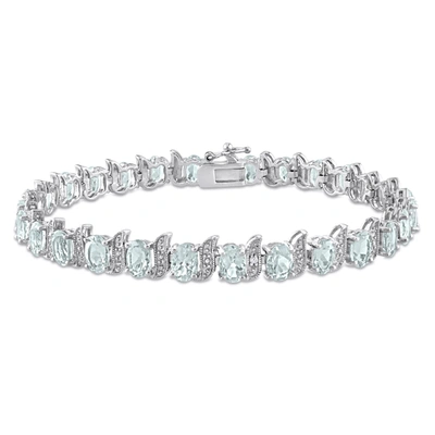 Mimi & Max 11 1/5ct Tgw Oval Aquamarine And Diamond Accent S Link Tennis Bracelet In Sterling Silver