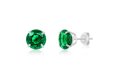 Max + Stone 14k White Gold 9mm Round Cut Gemstone Stud Earrings In Green