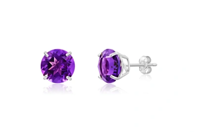 Max + Stone 14k White Gold 9mm Round Cut Gemstone Stud Earrings In Purple