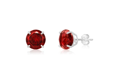 Max + Stone 14k White Gold 9mm Round Cut Gemstone Stud Earrings In Red