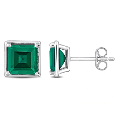 Mimi & Max Women's 3 3/8ct Tgw Created Emerald Bezel Style Square Stud Earrings In Sterling Silver In Green