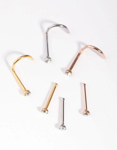 Lovisa Mixed Metals Diamante 6-pack Nose Studs In Silver