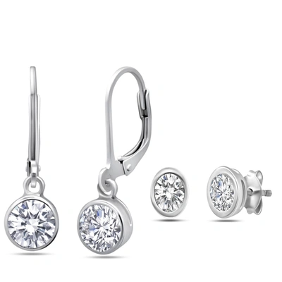 Max + Stone Sterling Silver Round Bezel Cubic Zirconia Stud And Lever Back Earring