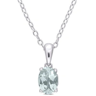 Mimi & Max 5/8ct Tgw Oval Aquamarine Solitaire Heart Design Pendant With Chain In Sterling Silver