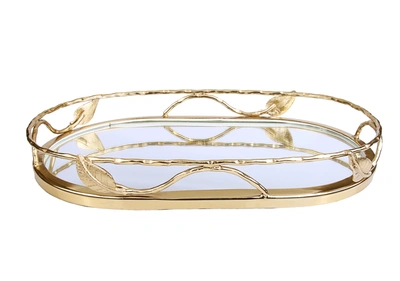 Classic Touch Decor Oval Shaped Mirror Tray With Gold Leaf Design - 16"l X 10.75"w X 2"h