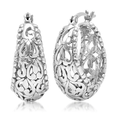 Max + Stone Sterling Silver Filigree Click-top Oval Hoop Earrings (0.75 Inches)