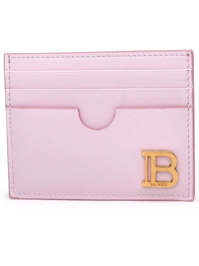 Balmain B-buzz Cardholder In Pink Leather